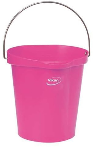 Vikan 56861 Durable Polypropylene Hygiene Bucket/Pail, Stainless Steel Handle, 12 Litre, Pink