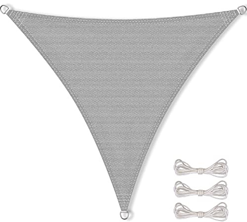 CelinaSun Sonnensegel inkl Befestigungsseile Premium HDPE wetterbeständig atmungsaktiv Dreieck gleichseitig 4 x 4 x 4 m hell grau