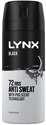 Lynx Black Aerosol Deodorant 72 Hrs Anti Sweat Anti-Perspirant with Pro Sweat technology, 6 x 150ml
