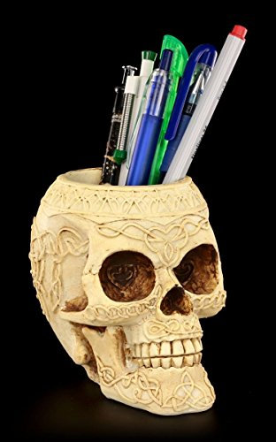 Figuren Shop GmbH Pot à crayons en forme de tête de mort décoré