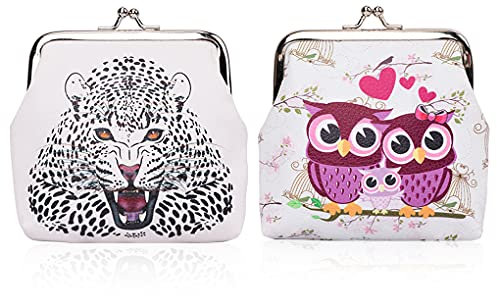 Oyachic 2 Stück Eule Geldbörse mit Clipverschluss,Owl Coin Purse,Leder Portemonnaie,Damen Knipsbörse Münzbörse Klippverschluss