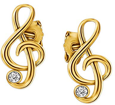 CLEVER SCHMUCK Goldene kleine Damen Ohrringe als Ohrstecker Mini Notenschlüssel 9 x 5 mm elegant mit Zirkonia weiß glänzend 333 Gold 8 Karat im Schmucketui creme