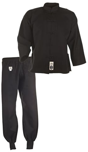 Ju-Sports Kung Fu Anzug schwarz - Solider Kampfsport Anzug im klassischen Schnitt mit Kordelknöpfen & Bündchenhose mit Elasikbund, 100% Baumwolle