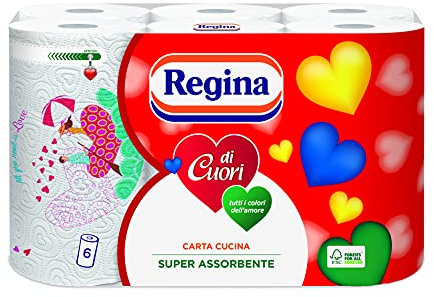 Regina di Cuori 6 Rotoli di Carta Cucina, 50 Fogli super Assorbenti a 2 veli
