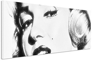 150x50cm Leinwandbild auf Keilrahmen Marilyn Monroe Portrait Gesicht schwarz weiß Wandbild auf Leinwand als Panorama
