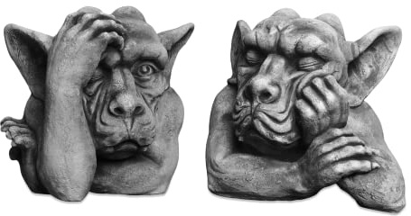 gartendekoparadies.de Set Zwei Gargoyles Büsten, Steinfigur, Grau, Frostsicher aus Steinguss für Außenbereich, H. 35 cm, je 35 kg