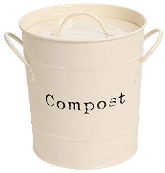 Harbour Housewares Vintage Kitchen Compost Bin - 3.2L - Cream - Steel Indoor Countertop Food Waste Caddy Compost Container with Handles & Removable Inner Liner - Rustic Style Countertop Bin