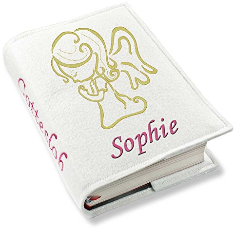 Gotteslob Gotteslobhülle Hülle Engel Tattoo gold Filz mit Namen bestickt Einband Umschlag personalisierte Gesangbuchhülle, Farbe:weiß