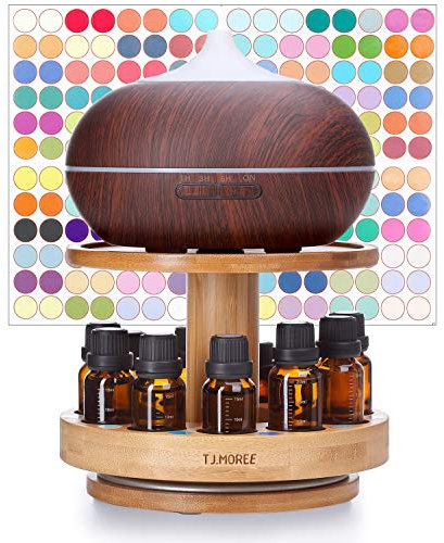 TJ.MOREE Carrousel en Bambou pour diffuseur - 2 Niveaux d'augmentation de Hauteur avec Plateau supérieur pour contenir Le diffuseur, pour Bouteilles d'huiles essentielles de 5 ML, 10 ML, 15 ML, 20 ML