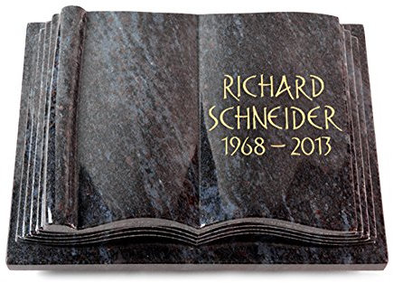 MEMORUM Grabmale Grabbuch, Grabplatte, Grabstein, Grabkissen, Urnengrabstein, Liegegrabstein Modell Antique 40 x 30 x 8-9 cm Orion-Granit, poliert inkl. Gravur (Ohne Ornament)