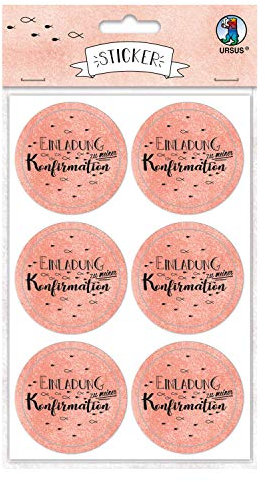 Ursus 59510002F - Sticker Einladung zu meiner Konfirmation, koralle, 24 Stück, selbstklebend, Durchmesser ca. 4,8 cm, ideal für Scrapbookung, Kartengestaltung und zur Dekoration