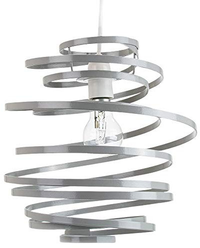 Happy Homewares Modern Designer Grey Gloss Metal Double Ribbon Spiral Swirl Ceiling Light Pendant Shade | 23cm Diameter | 60w Maximum