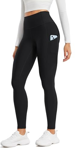 CRZ YOGA Damen Thermo Leggings mit Taschen Winter High Waist Fleece Sportleggins Yoga Leggins Warm Thermal Sporthose - 71cm Schwarz 36