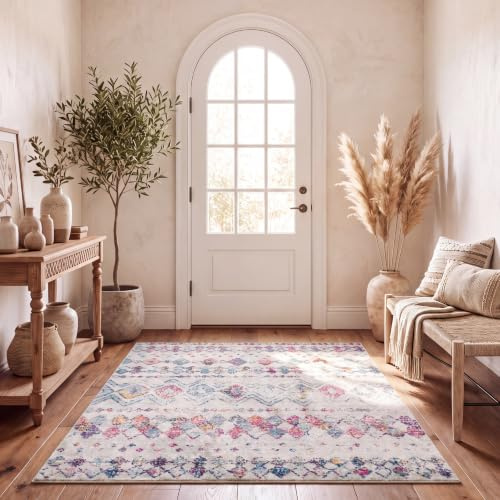 SAFAVIEH Boho Teppich für Wohnzimmer, Esszimmer, Schlafzimmer - Madison Collection, Kurzer Flor, Grau und Lila, 122 X 183 cm