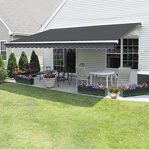 Manual Awning Canopy Outdoor Patio Garden Sun Shade Shelter Top Fabric with Winding Handle Multiple Colors & Sizes (2.5 x 2m, Grey)