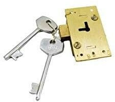 Vintage Retro Old Style Brass Wardrobe Lock -Cupboard Drawer Cabinet Door Catch (55mm 3 Lever Lock + Key)