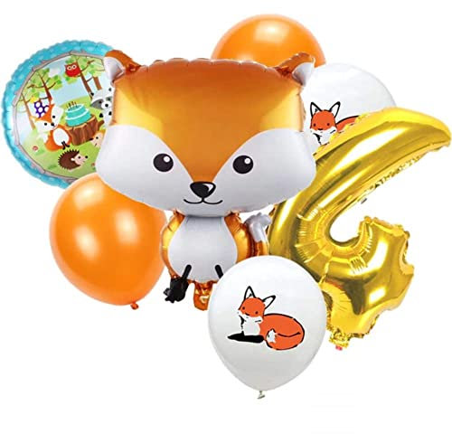 DIWULI Fuchs Luftballon Set 4 Jahre - Waldtiere Geburtstag