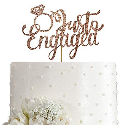 Just Engaged Cake Topper, We're Engaged Cake Topper for Engagement Party Decoration, Double-sided Rose Gold Glitter