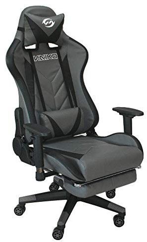 Vaiko Bürostuhl Gaming Schreibtischstuhl Drehstuhl Race Chair Sportsitz + Beinauflage (Grau-schwarz)