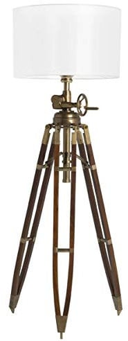 Casa Padrino Luxus Tripod Stehleuchte Braun/Antik Messingfarben/Cremefarben Ø 70 x H. 200-226 cm - Höhenverstellbare Dreibein Lampe - Luxus Qualität