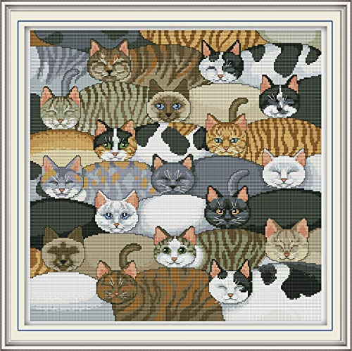 OWN4B Kreuzstich Stickpackungen Vorgedruckt, Katzen Bilder 11CT 23,2x22,8 Zoll DIY Stickpackung Set