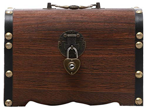 Wooden Treasure Chest Piggy Bank, Retro Handmade Solid Wood Safe Money Bank with Lock and Keys, Free Standing Coin Money Safe Storage Case Gifts (size:M)