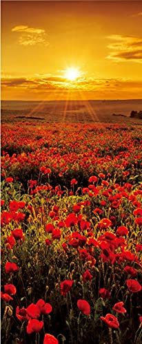 A.Monamour Türtapete Selbstklebend Türfolie Türposter 3D Mohnfeld Bei Sonnenuntergang Naturlandschaft Vinyl Folie Türdeko Tapete Wandbild Türaufkleber Türtattoo 90 x 200 cm