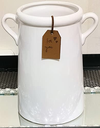 White Sweet Ceramic Vase attractive Handles ideal for indoor plants and flowers 18cm