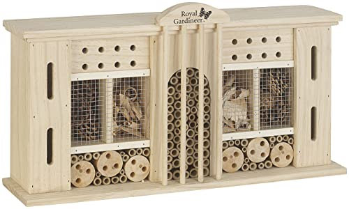 Royal Gardineer Bienenhaus: XXL-Naturholz-Insektenhotel und Nisthilfe Grand Hotel, 28 x 50 cm (Luxus-Insektenhotel, Insekten-Nistkasten, Schmetterling)