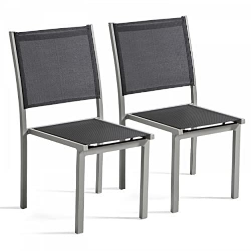 2 Stück Gartenstühle aus Aluminium und Textilene, Grau