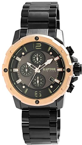 Raptor Limited Herren-Uhr Soheil Edelstahl Chronograph Datum Analog Quarz RA20347 (schwarz roségoldfarbig)