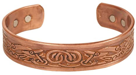 Touchstone Handgefertigtes Magnetarmband aus Kupfer, handgeschmiedet, mit Gravur im tibetischen Stil, massiver und dicker Schmuck, reines Kupfer für Frauen und Männer. Attraktives Design