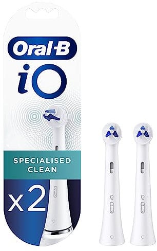 Oral-B iO Specialised Clean Electric Toothbrush Head, Precisely Angled Tufts for Deeper Plaque Removal for Hard to Reach Areas, Pack of 2 Toothbrush Heads, White