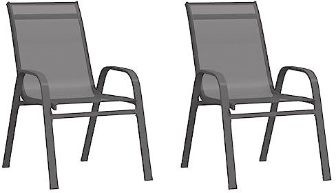 vidaXL 2X Sillas de Jardín Apilables Sillón Butaca Asiento Patio Terraza Balcón Cesped Playa Piscina Exterior Muebles Textilene Gris