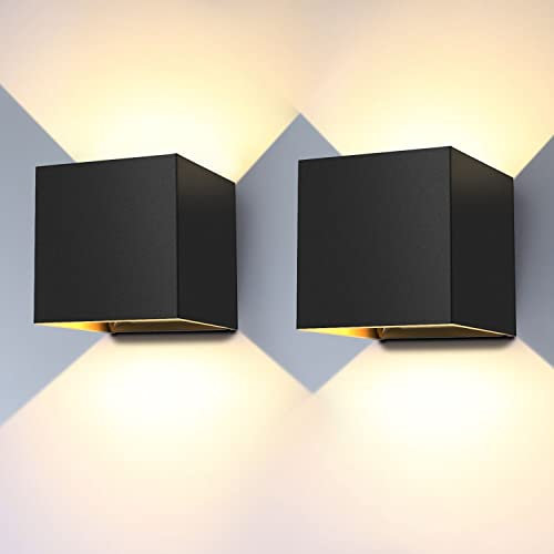 20W LED Wandleuchten Innen/Außen 2 Stücke Außenwandleuchte 3000K Warmweiß LED Wandlampe Schwarz mit Einstellbar Abstrahlwinkel aussenbeleuchtung IP65 Wasserdichte