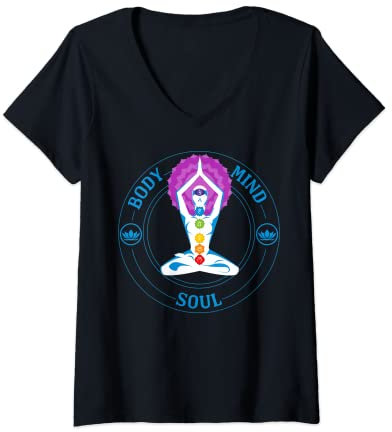 Damen Mind Body Soul Chakren Meditation Yoga Geschenke T-Shirt mit V-Ausschnitt