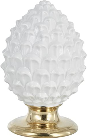 Baroni Home Farbiger sizilianischer Kiefernzapfen, Handbemaltes Porzellan Dekorativer Kiefernzapfen, Wohnzimmer- und Bürodekoration, (Weiß und Gold, 17x17x27 cm (XL))