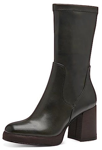 MARCO TOZZI Stivali Donna con Tacco in Pelle Sintetica Tacco a Blocco, Olive, 39 EU