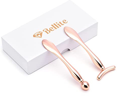 Bellite 2-in-1 Gesichts- & Augenmassager: Hautpflege, Schwellungen, Augenringe, feine Falten, Durchblutung, Kollagen, Zinklegierung (Rotgoldfarben).