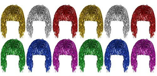 Homoyoyo 12 Stk Regenbogen Lametta Perücke Grüne Perücke Lametta-perücken 70er Jahre Perücke Aus Faserhaar Foliert Haarperücken Unter £5 Metallisches Kostüm Folie Perücke Gold Fee Fräulein