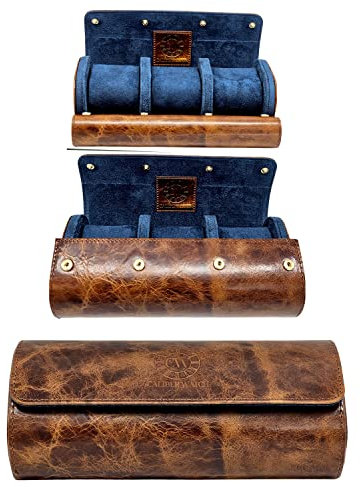 Uhrenrolle aus echtem Nappaleder für 3 Uhren – Reiseuhrenrollen und Leder-Uhrenvitrinen mit Samtinnenseite – Uhrenaufbewahrungs-Organizer für Herren