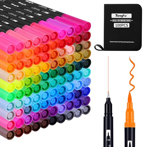 TongFu 100 Filzstifte Set, 1-5 mm/Fineliner 0,4 mm Dual Brush Pen Set, Filzstifte Dicke und Dünne Pinselstifte Aquarell Marker Fineliner für Kalligraphie Handlettering Manga Journal