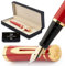 Wordsworth & Black Füllfederhalter-Set, feine 18-Karat-Goldfeder, inklusive 24 Tintenpatronen, Kolbenkonverter und Geschenkbox, goldfarben, Kalligraphie, Karminrot