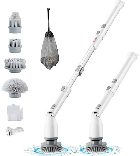 VEVOR Spazzola Rotante per Pulizia 2 Velocità 280 giri/min 380 giri/min Lunghezza Asta Regolabile 69cm-109cm per Pavimento Bagno Specchio Piastrelle, Spazzola Elettrica Ricaricabile Rotante 4 Testine