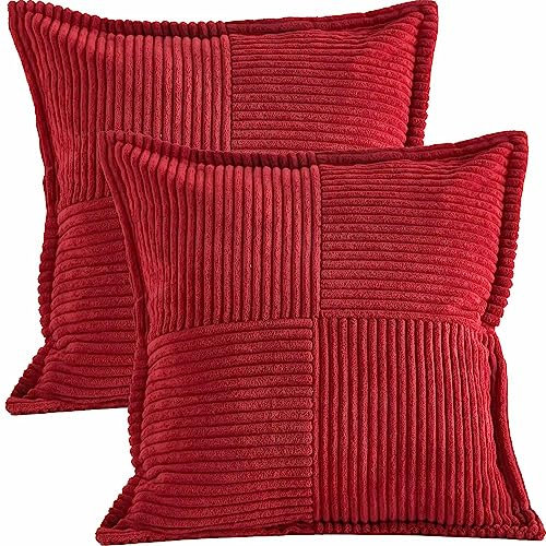 Tennove Weihnachtsrot Kissenbezug 45x45cm Weiche Gestreifte Kissenbezüge 2er Set Quadratische Kissenhülle mit Spleißen Dekorative Boho Breitseite Sofakissen Zierkissenbezug für Schlafsofa