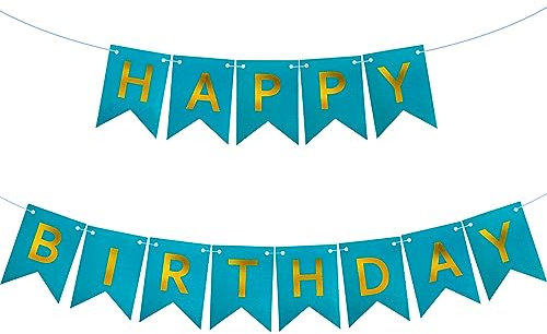 Oblique Unique® Happy Birthday Girlande Glitzer mit Buchstaben Party Banner für Kinder Geburtstag Kinderzimmer Kindergarten Dekoration (Blau/Gold)