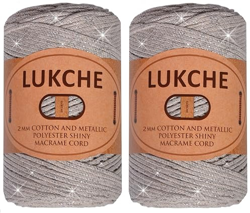 Lukche Makramee-Schnur, 2 Knäuel, Baumwolle und Polyester, glänzend, 2 mm (2 x 224 Yards), bunte Häkel-Makramee-Tasche, Handwerk für Wandaufhänger, Taschen, Bodenplatten, Teppiche,