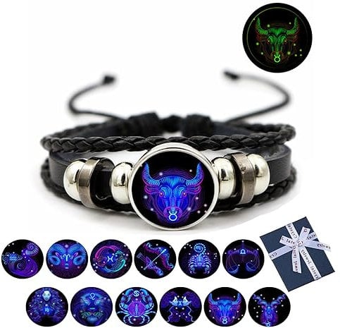 Pnedeodm Zodiac Signs Spirit Bracelet, Multilayer Adjustable Twelve Constellation Zodiac Leather Bracelets, 2023 NEW Zodiac Bracelet, Serene Manifestation Bracelet for Women Men (Taurus)