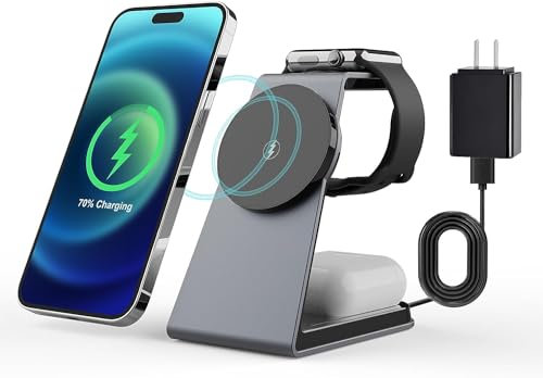 Oramkyo Cargador inalámbrico Magnético,15W Wireless Charger 3 en 1,Estación de Carga inalámbrica magnética rápida Compatible con l’iPhon 15/14/13/12,Watch 8/7/6/5/4/3,Auricular 3/2/Pro