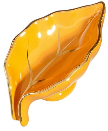JTBDWOSK Porte-Savon à Feuille Auto-vidange, Porte-Savon en céramique pour Pains de Savon, Porte-Savon en Porcelaine, pour la décoration de Salle de Bain,Jaune